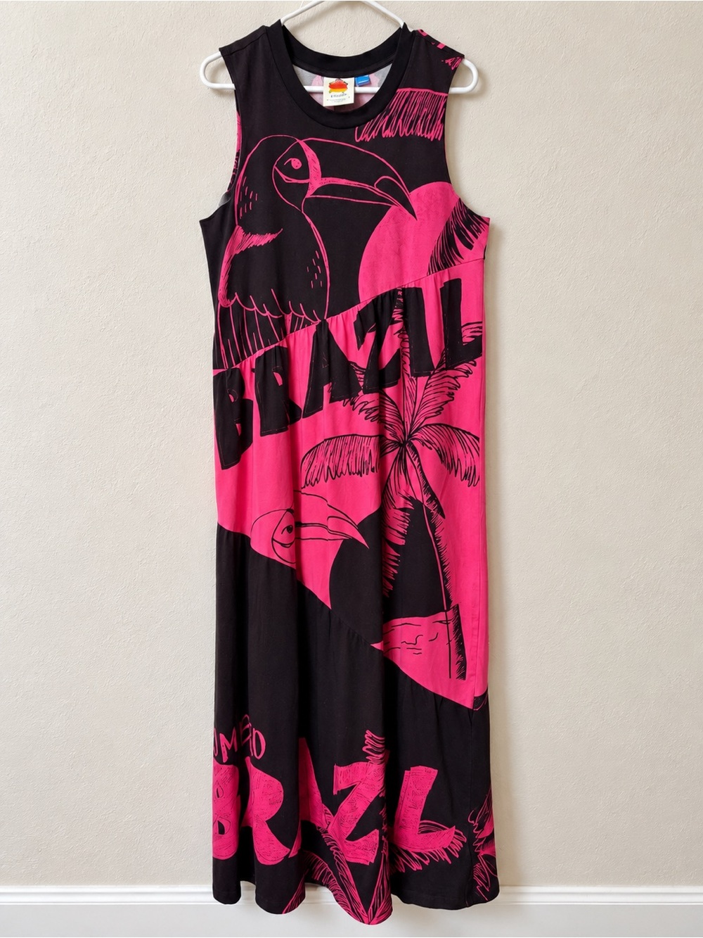 FARM Rio Black & Hot Pink Brazil Graphic Maxi Dress